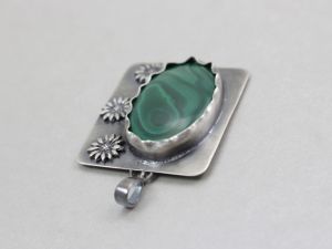 chileart biżuteria malachit kaboszon srebro wisior oksydowany